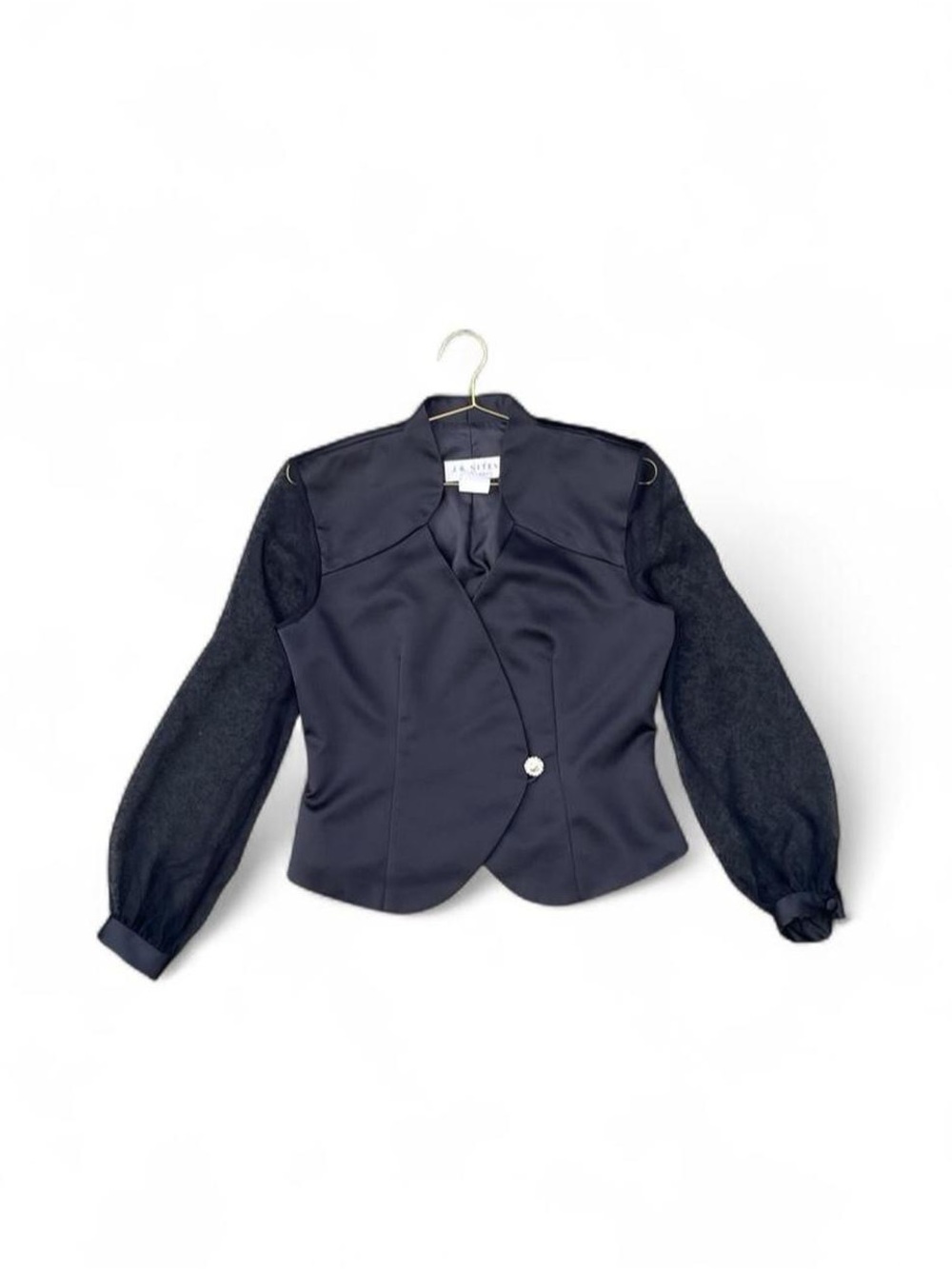 Vintage 90s J.R. Nites Black Sheer Sleeve Jeweled Blazer Size 10